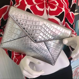 REBECCA MINKOFF Croc Embossed Leather Envelope
